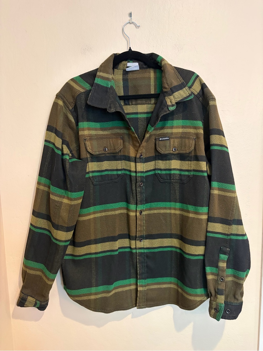 Columbia Olive & Pine Green Plaid Thick Shirt Jacket, Men’s size XL
